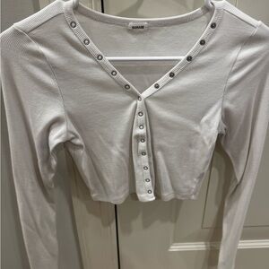 Garage White Ribbed Button-Down Shirt